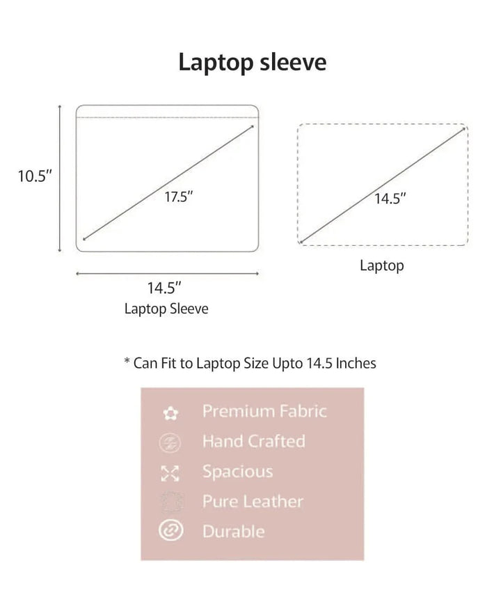 Brown Cotton Handloom with Pure Leather Handcrafted Laptop Sleeve | Zipper Closure