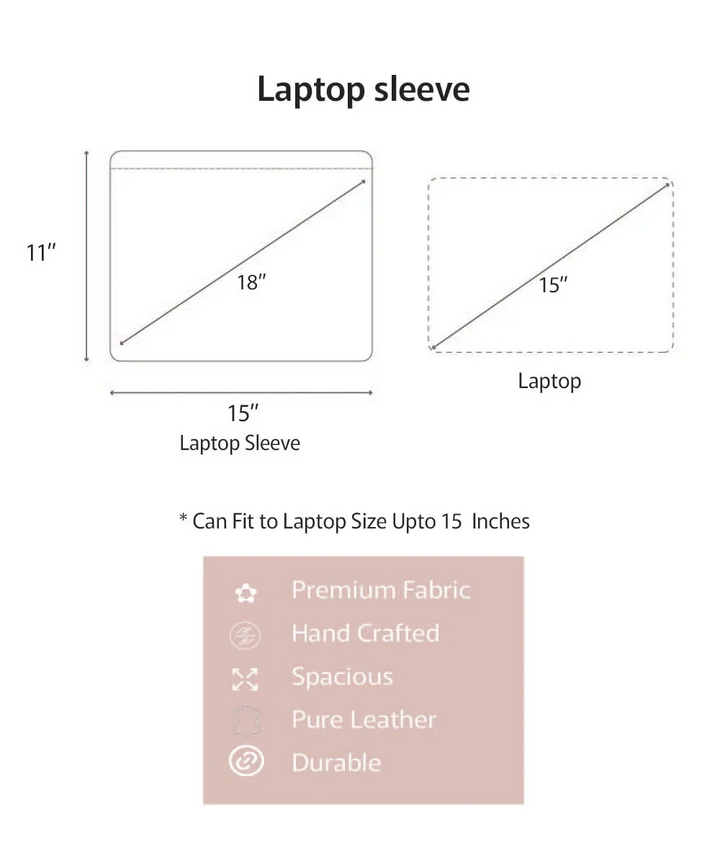 Everyday Beige Handloom with Pure Leather Slip on Laptop Case | SHOBITAM