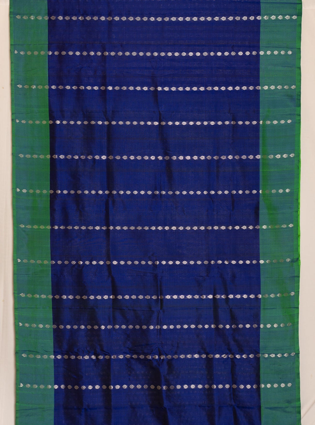 Ink Blue With Green Borderless Venkatatgiri Silk Saree Arabhi | SILK MARK CERTIFIED | SHOBITAM