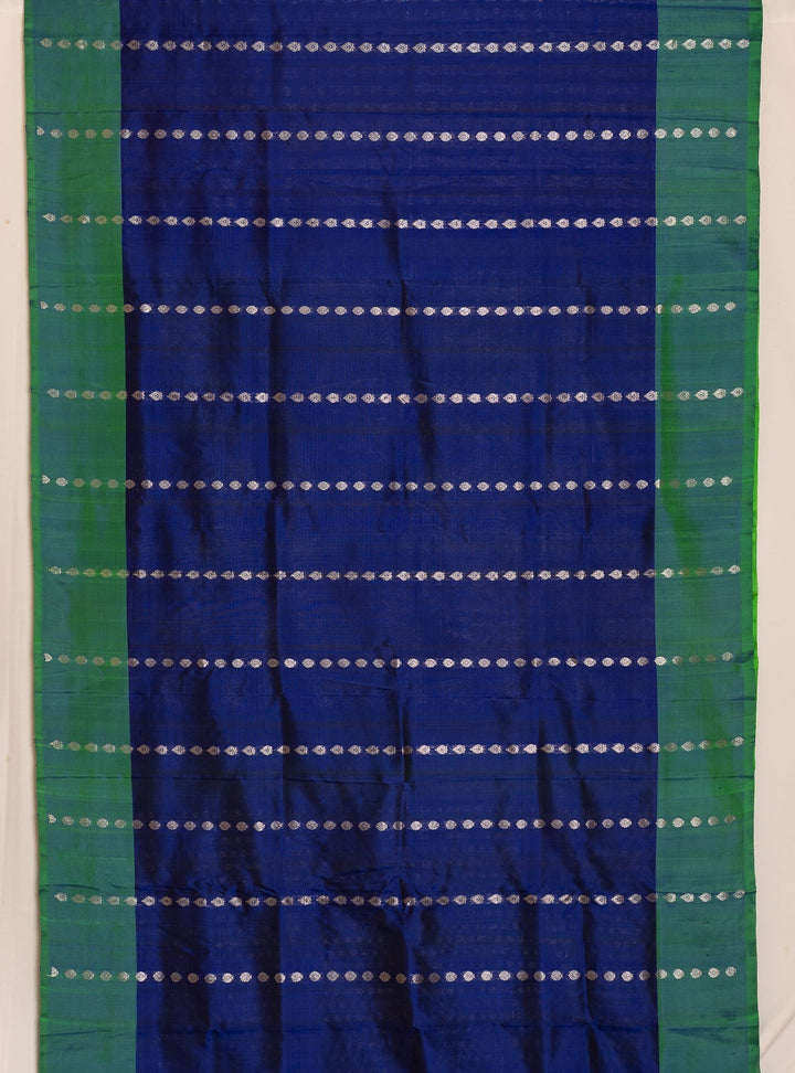 Ink Blue With Green Borderless Venkatatgiri Silk Saree Arabhi | SILK MARK CERTIFIED | SHOBITAM