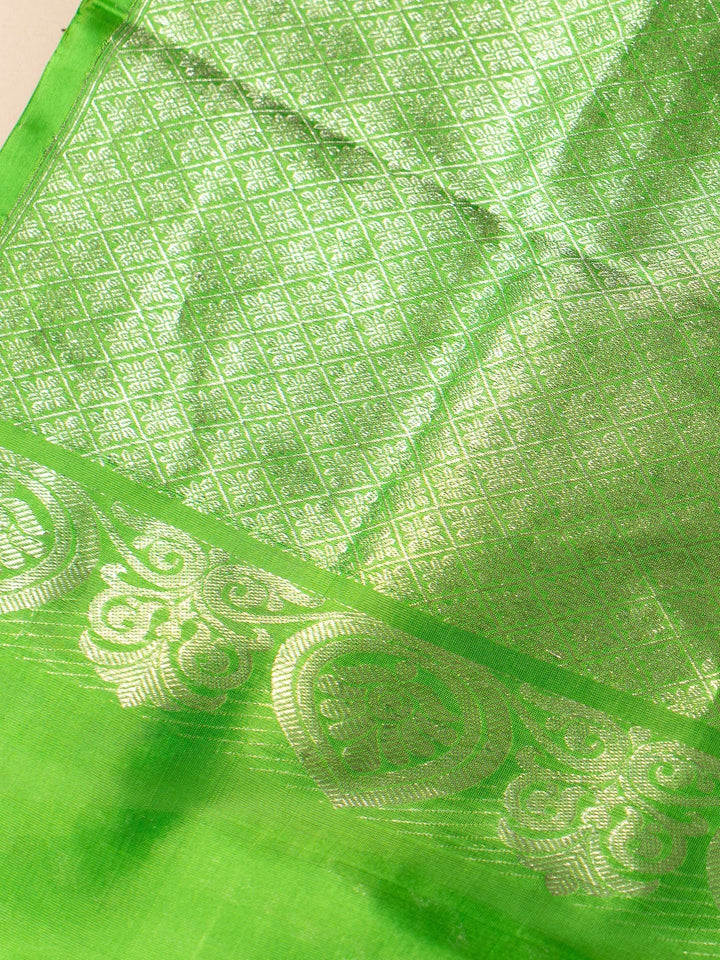Ink Blue With Green Borderless Venkatatgiri Silk Saree Arabhi | SILK MARK CERTIFIED | SHOBITAM