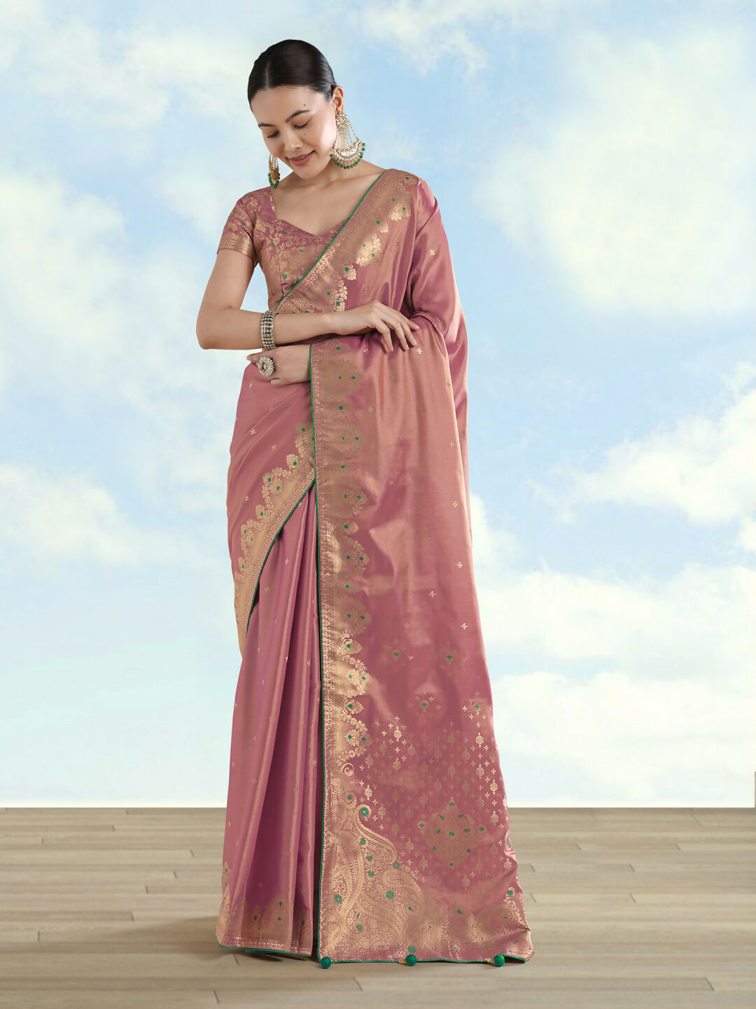 Light Pink Color Paisley Zari Woven Semi Banarasi Tissue Silk Saree  | SHOBITAM