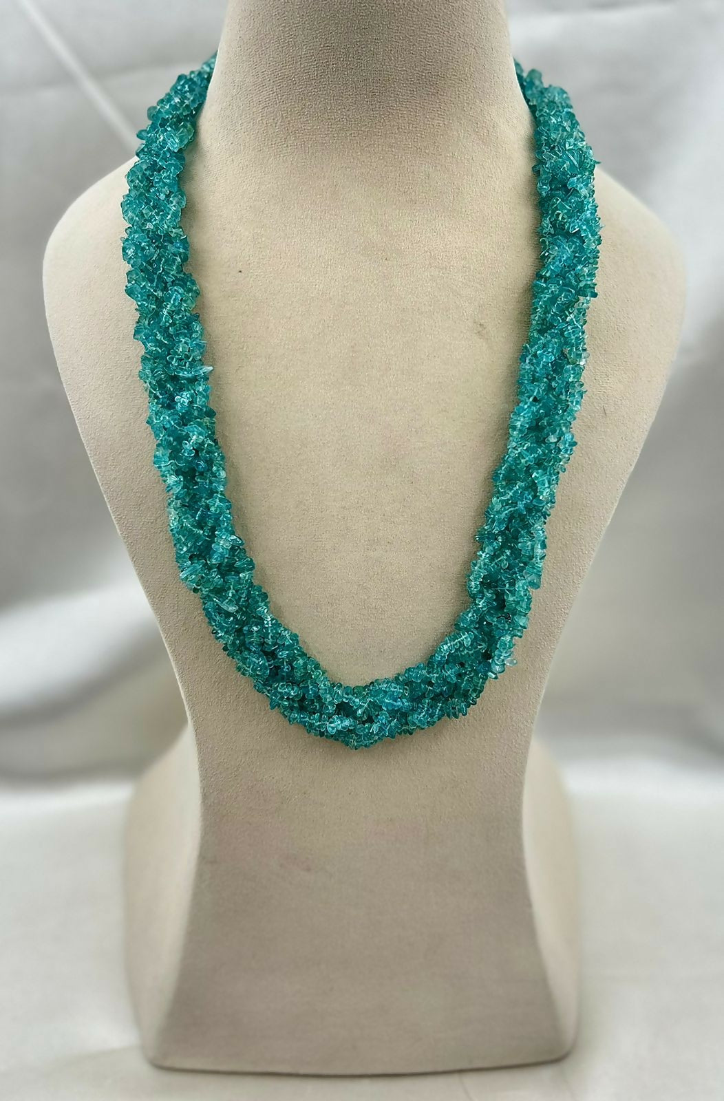 Raw Ocean Blue Apatite Woven Chip Bead Statement Necklace | SHOBITAM