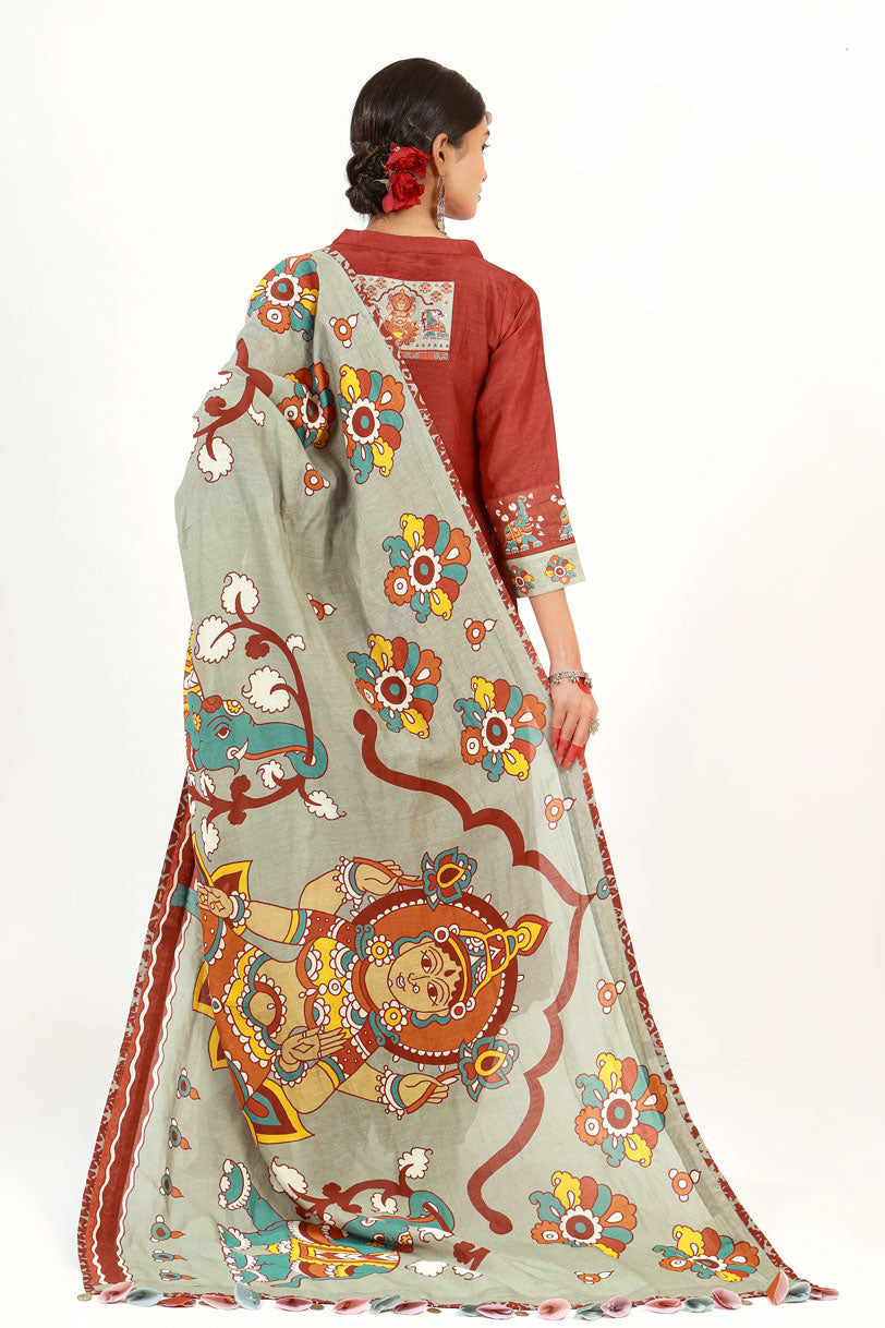 MAROON LAKSHMI SET + ISHWARI DUPATTA (set of 3 ) | SHOBITAM