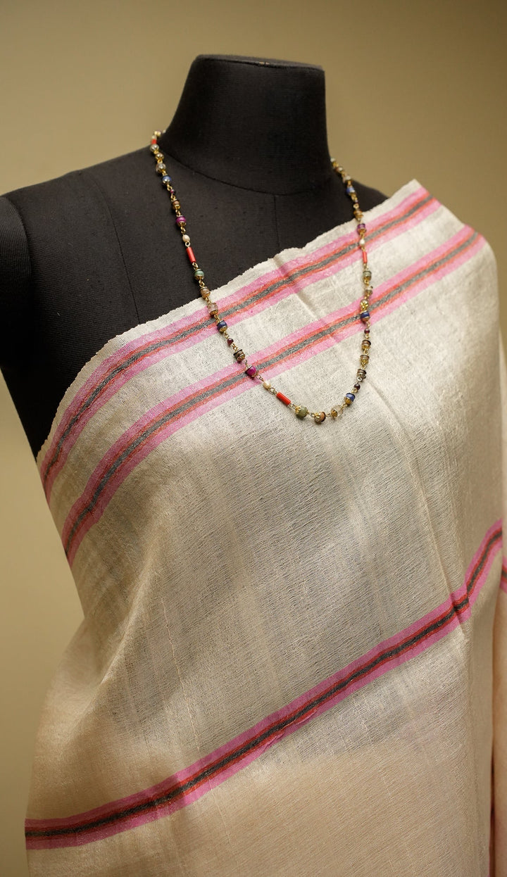 Ivory Handloom Tussar Handloom Silk Saree