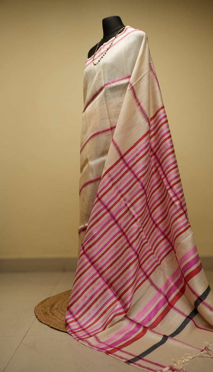Ivory Handloom Tussar Handloom Silk Saree