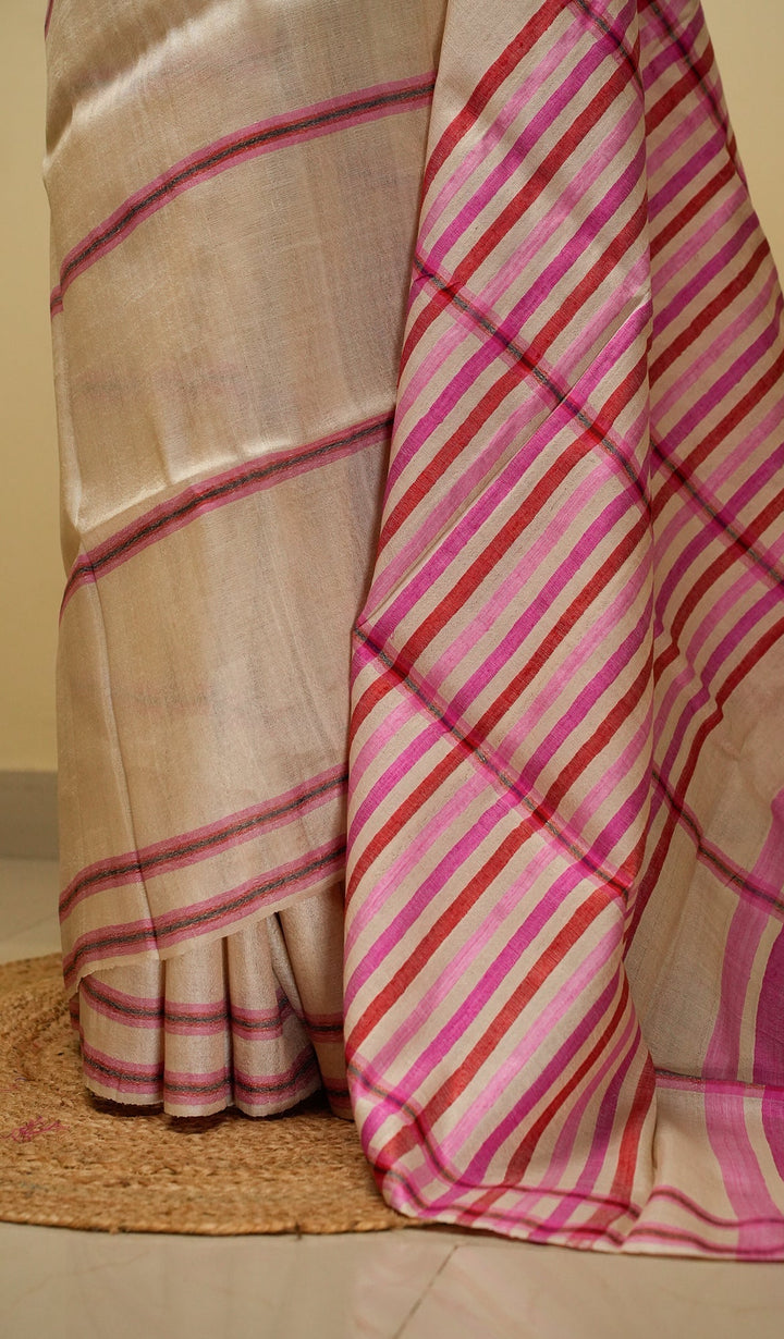 Ivory Handloom Tussar Handloom Silk Saree