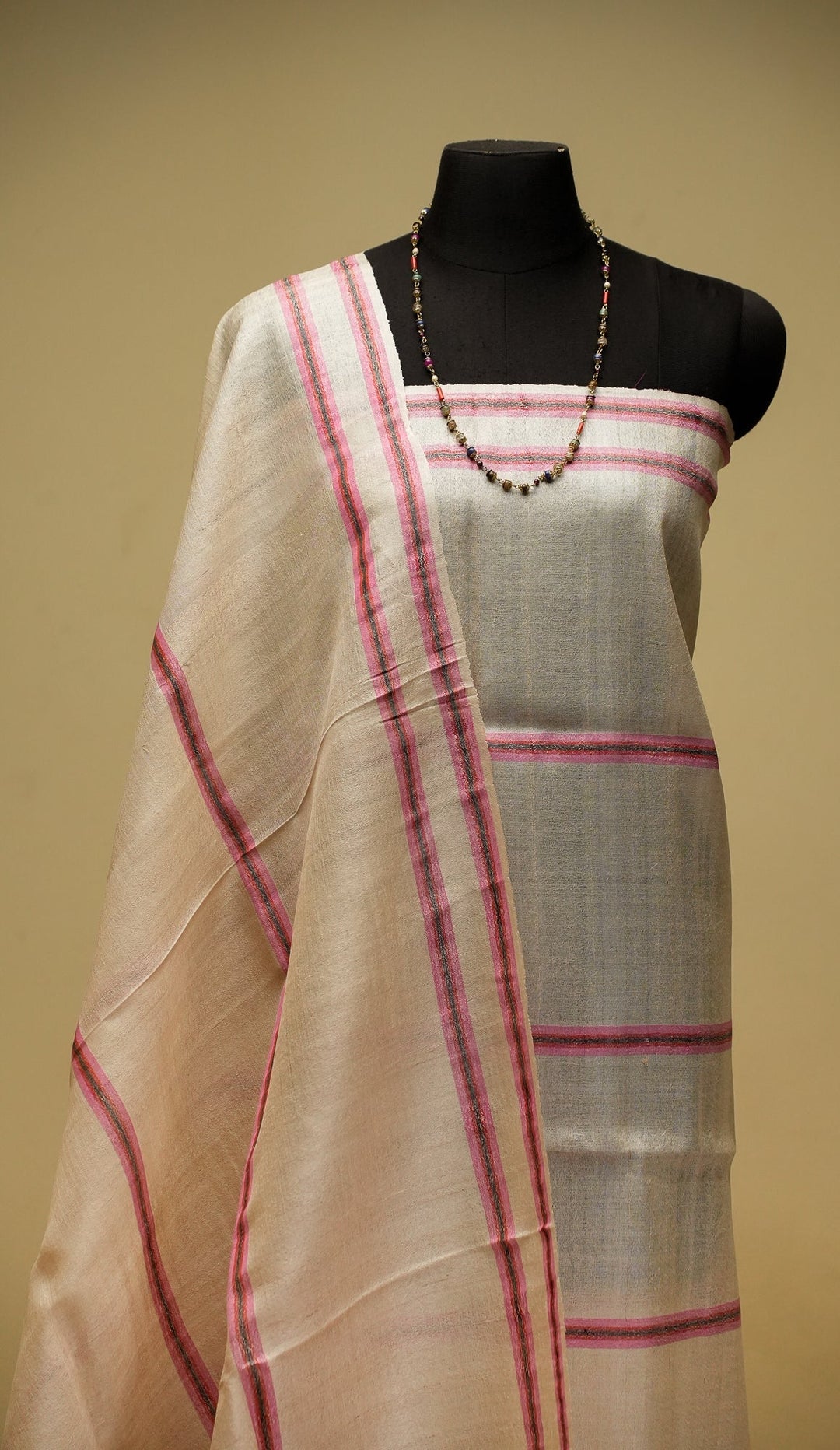 Ivory Handloom Tussar Handloom Silk Saree