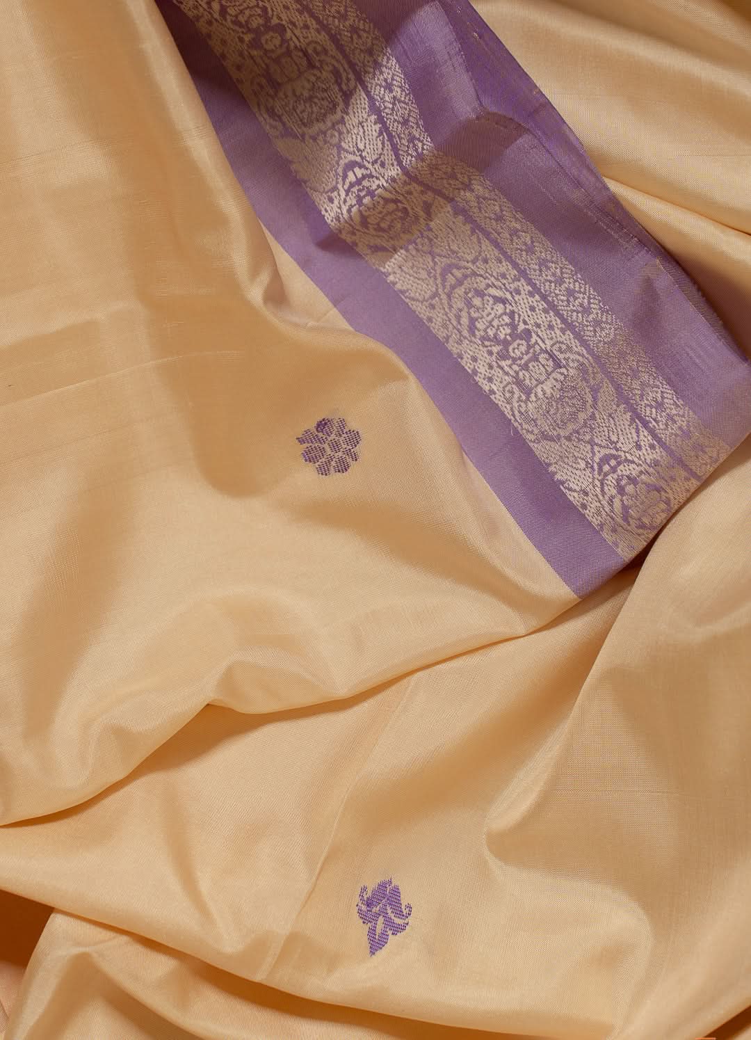 Ivory Lavender Pure Silk Kodiyala Saree Shankhupushpam | SILK MARK CERTIFIED | SHOBITAM