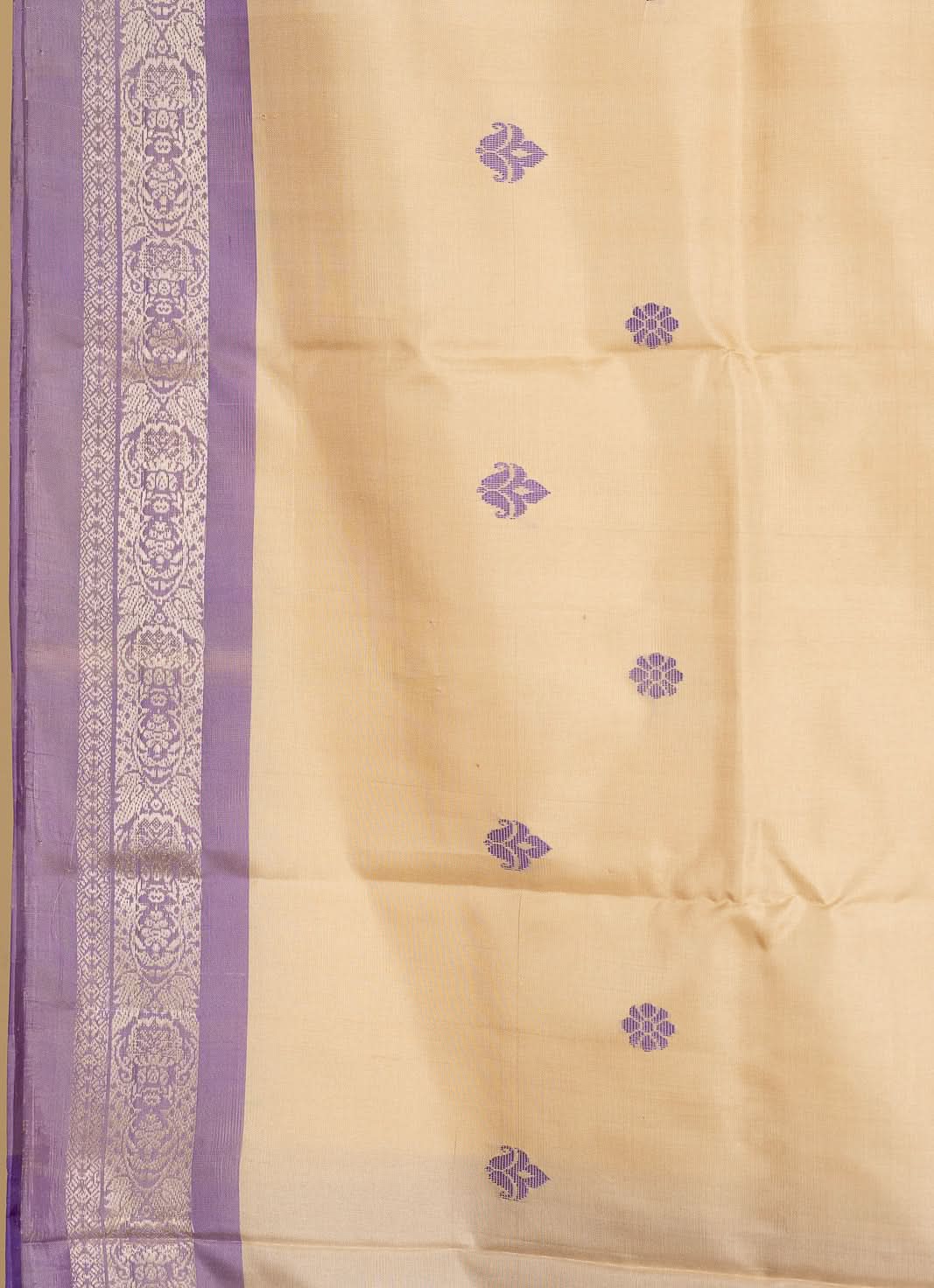 Ivory Lavender Pure Silk Kodiyala Saree Shankhupushpam | SILK MARK CERTIFIED | SHOBITAM