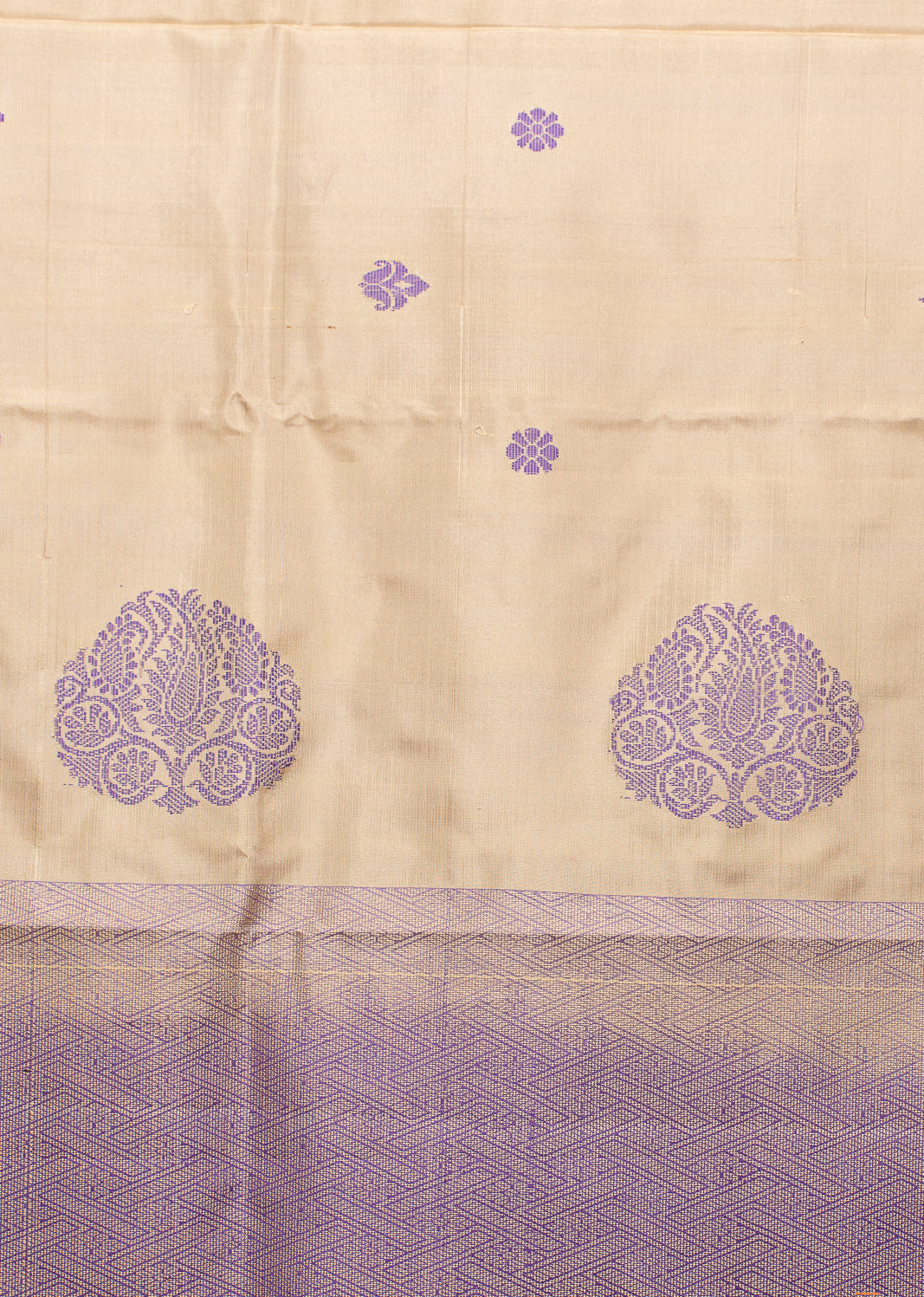 Ivory Lavender Pure Silk Kodiyala Saree Shankhupushpam | SILK MARK CERTIFIED | SHOBITAM