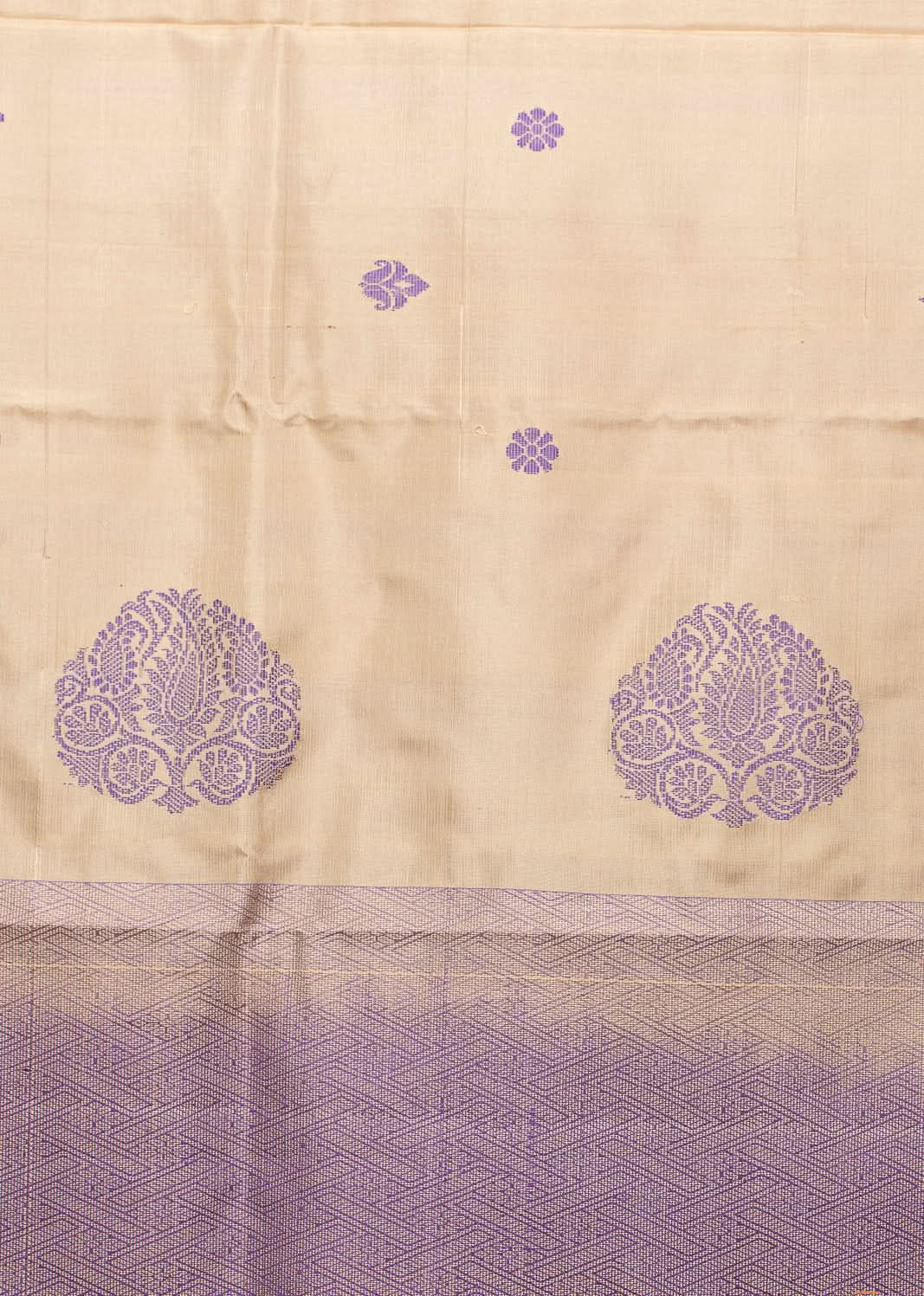Ivory Lavender Pure Silk Kodiyala Saree Shankhupushpam | SILK MARK CERTIFIED | SHOBITAM