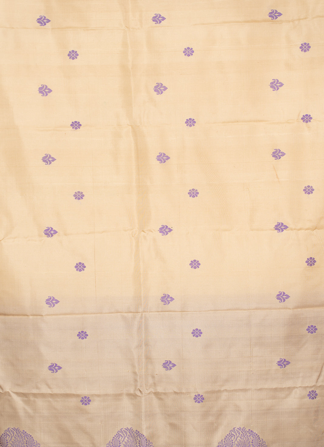 Ivory Lavender Pure Silk Kodiyala Saree Shankhupushpam | SILK MARK CERTIFIED | SHOBITAM