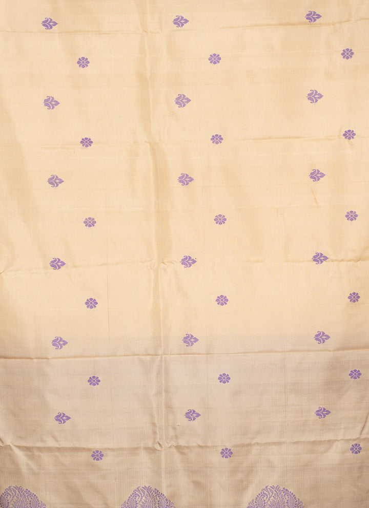 Ivory Lavender Pure Silk Kodiyala Saree Shankhupushpam | SILK MARK CERTIFIED | SHOBITAM