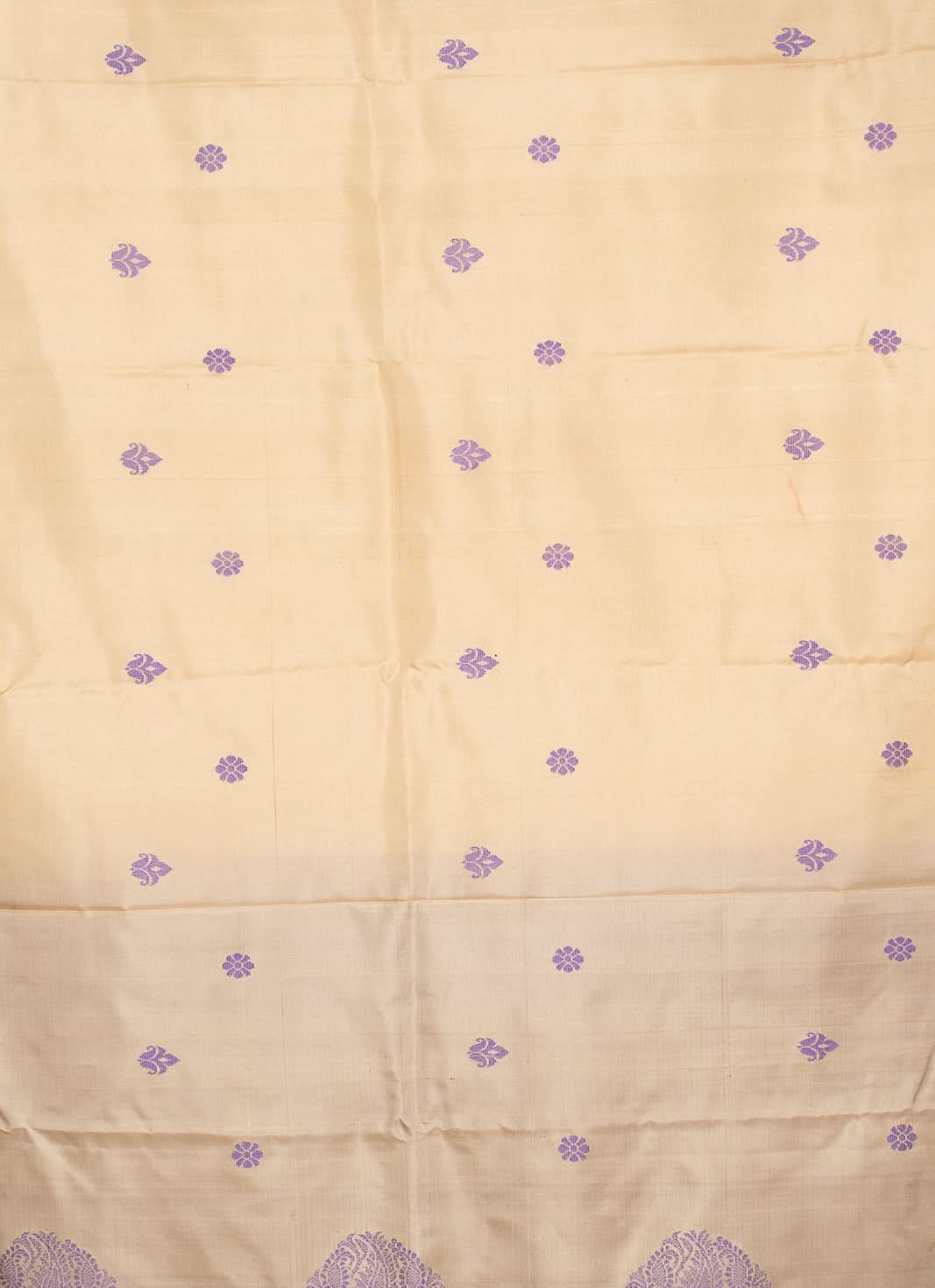 Ivory Lavender Pure Silk Kodiyala Saree Shankhupushpam | SILK MARK CERTIFIED | SHOBITAM