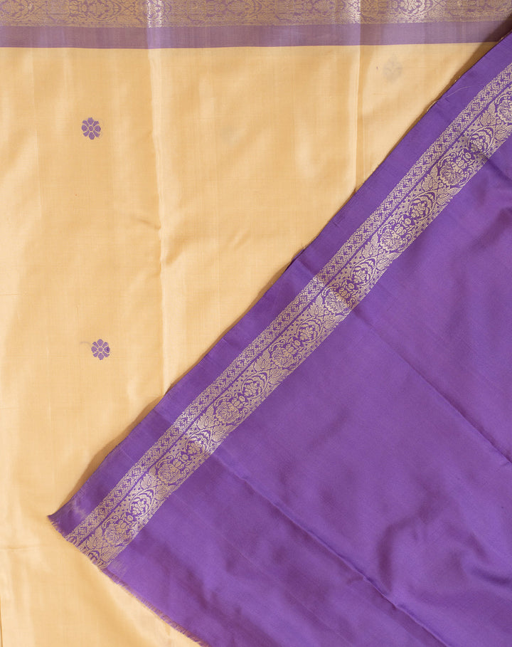 Ivory Lavender Pure Silk Kodiyala Saree Shankhupushpam | SILK MARK CERTIFIED | SHOBITAM