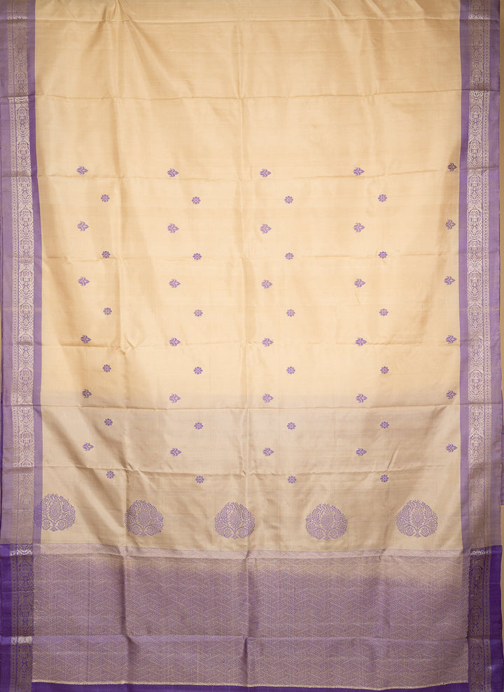 Ivory Lavender Pure Silk Kodiyala Saree Shankhupushpam | SILK MARK CERTIFIED | SHOBITAM
