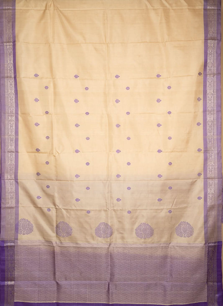 Ivory Lavender Pure Silk Kodiyala Saree Shankhupushpam | SILK MARK CERTIFIED | SHOBITAM