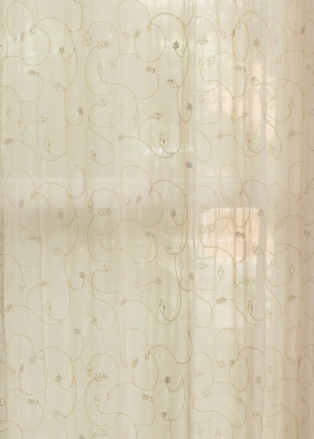 Ivy Vines Cream 100% cotton sheer embroidered minimal curtain for living room - Light filtering - Single Piece | SHOBITAM