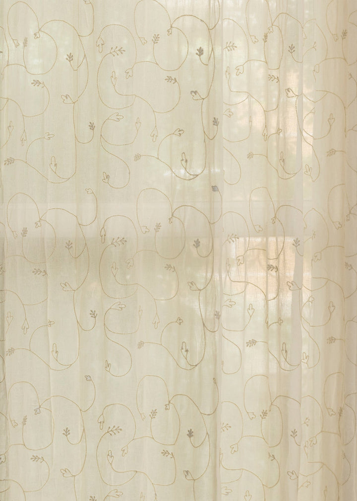 Ivy Vines Cream 100% cotton sheer embroidered minimal curtain for living room - Light filtering - Single Piece | SHOBITAM