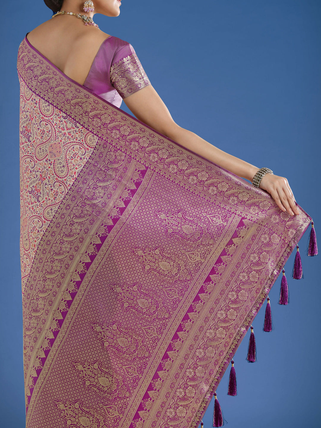 Beige Banarasi Semi Silk Saree With Traditional Paisley Weaves | SHOBITAM