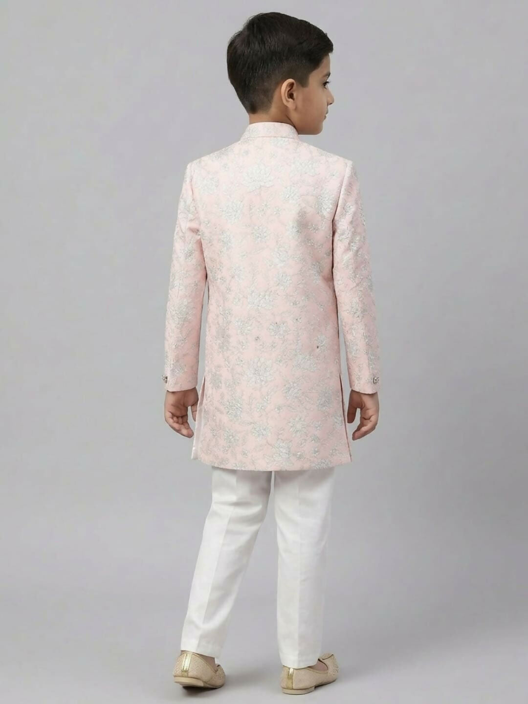 Boys Embroidered Light Pink Indo Western Sherwani Set and Trouser | SHOBITAM