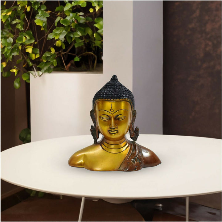 BRASS BUDDHA IDOL WITH ANTIQUE FINISH 6*7*3 | SHOBITAM