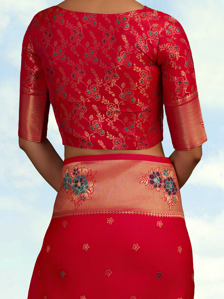 Pink Woven Silk Blend Saree | SHOBITAM