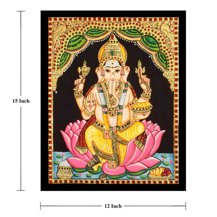 TANJORE PAINTING LOTUS GANESHA 15*12 | SHOBITAM