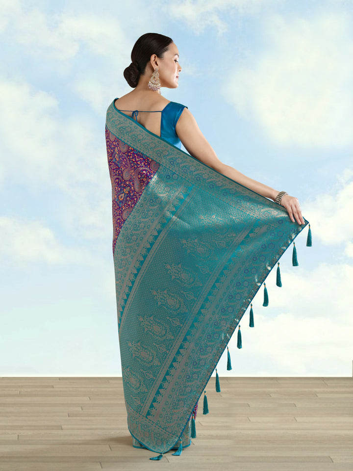 Purple Banarasi Semi Silk Saree With Traditional Paisley Weaves | SHOBITAM