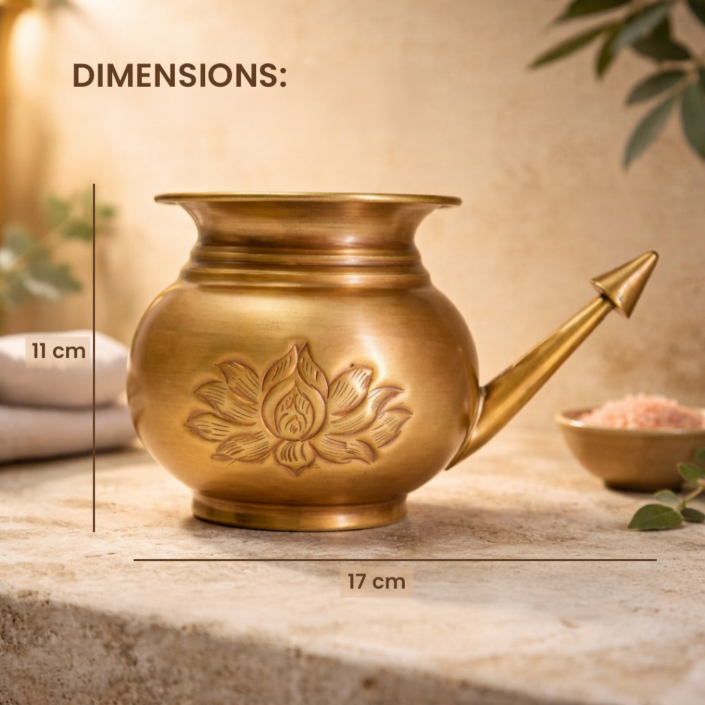 Jal Neti Pot In Brass with Lotus Motifs