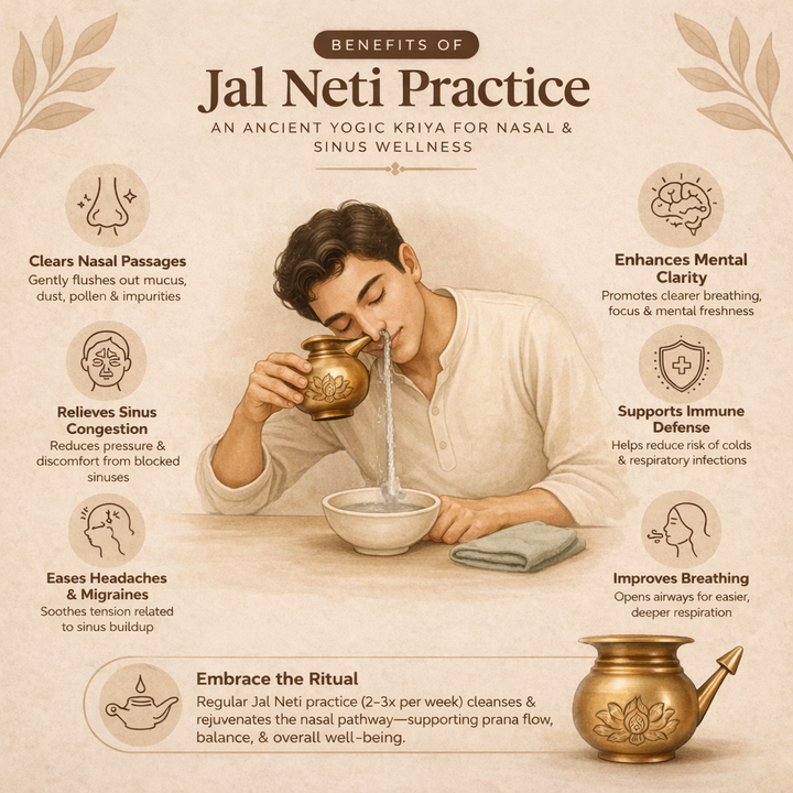 Jal Neti Pot In Brass with Lotus Motifs