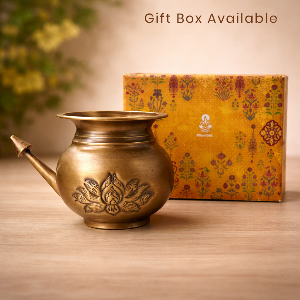 Jal Neti Pot In Brass with Lotus Motifs