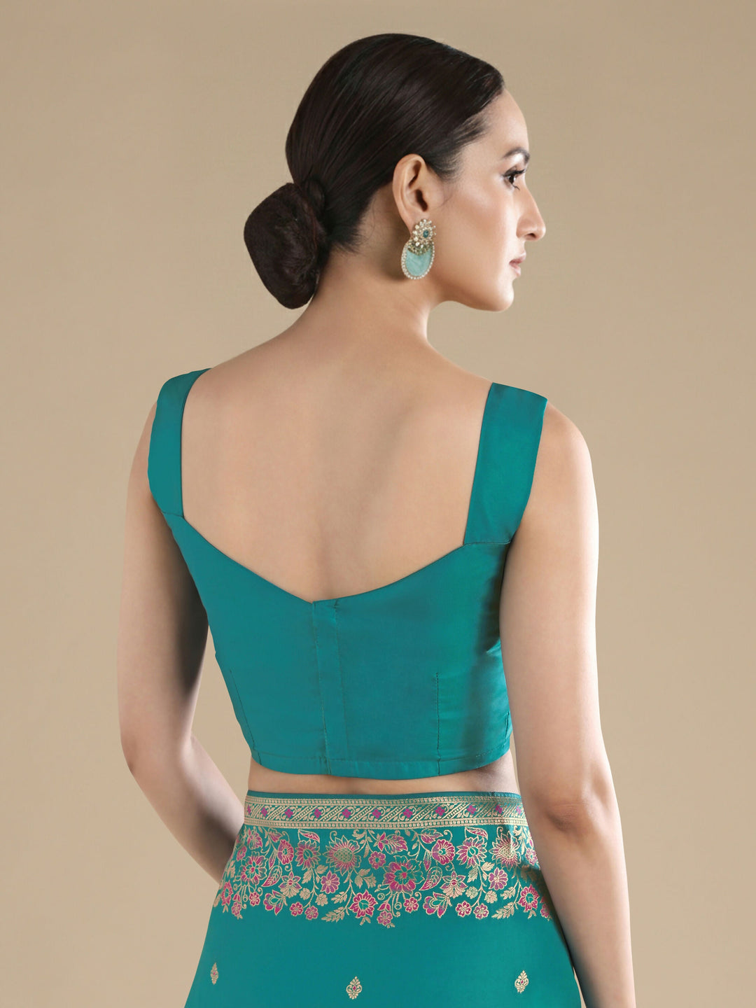 Turquoise Semi Banarasi Satin silk Saree With Zari Border And Butti Work | SHOBITAM