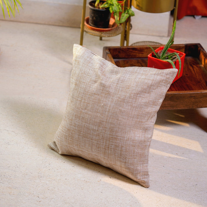 Taneira Jute Essence Beige Cushion Covers, 16" x 16", Pack of 2 | SHOBITAM