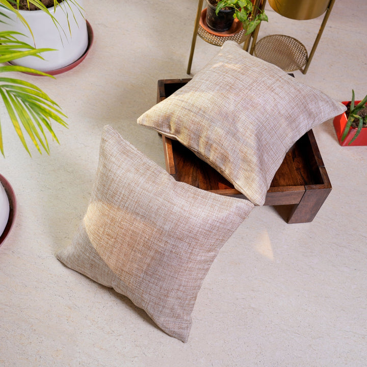 Taneira Jute Essence Beige Cushion Covers, 16" x 16", Pack of 2 | SHOBITAM
