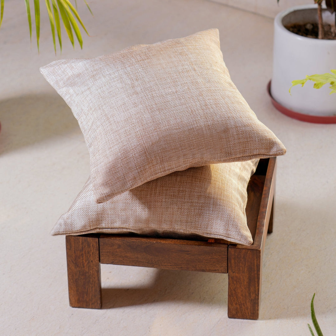 Taneira Jute Essence Beige Cushion Covers, 16" x 16", Pack of 2 | SHOBITAM