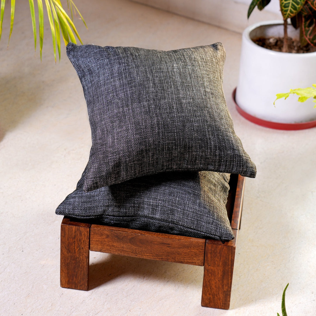 Charcoal Story Cushion Covers, 16" x 16", Pack of 2-SHOBITAM