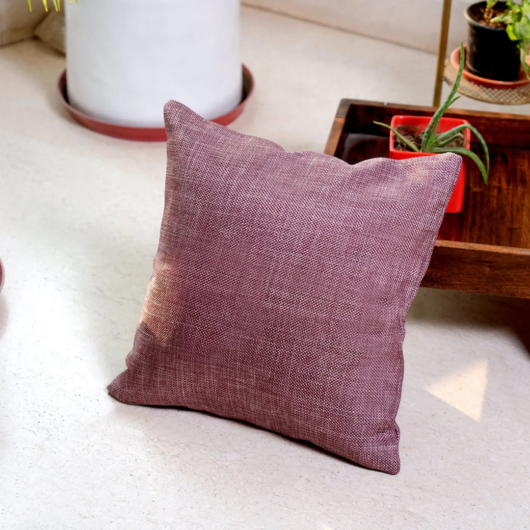 Jute Essence Dark Mauve Cushion Covers, 16" x 16", Pack of 2
