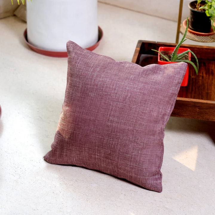 Jute Essence Dark Mauve Cushion Covers, 16" x 16", Pack of 2