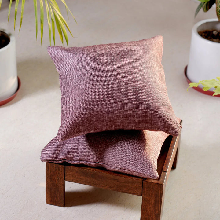 Jute Essence Dark Mauve Cushion Covers, 16" x 16", Pack of 2