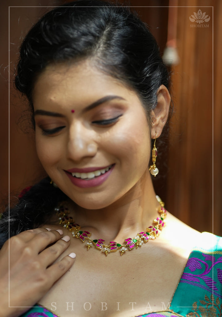 Translucent Lotus Flexible necklace set  | Shobitam Jewelry
