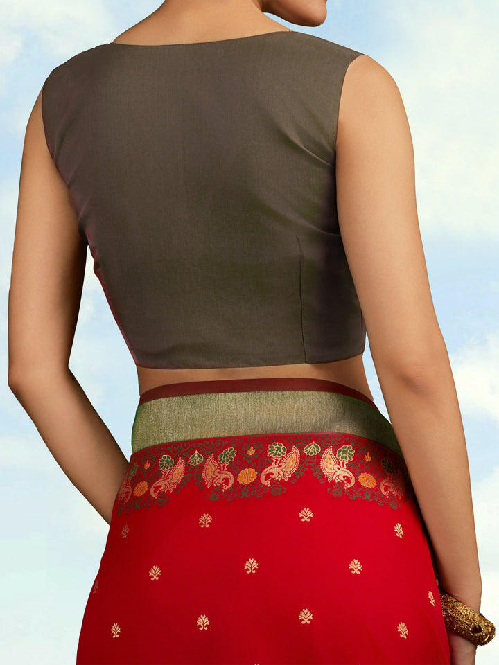 Red Banarasi Silk Blend Saree | SHOBITAM
