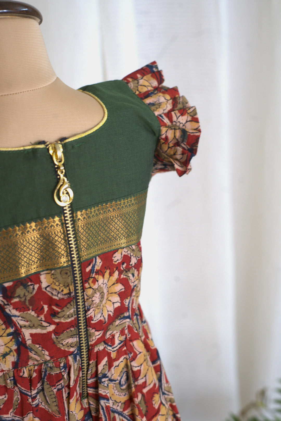 Green Printed Mangalagiri  Green frock for girl kids | Made To Order