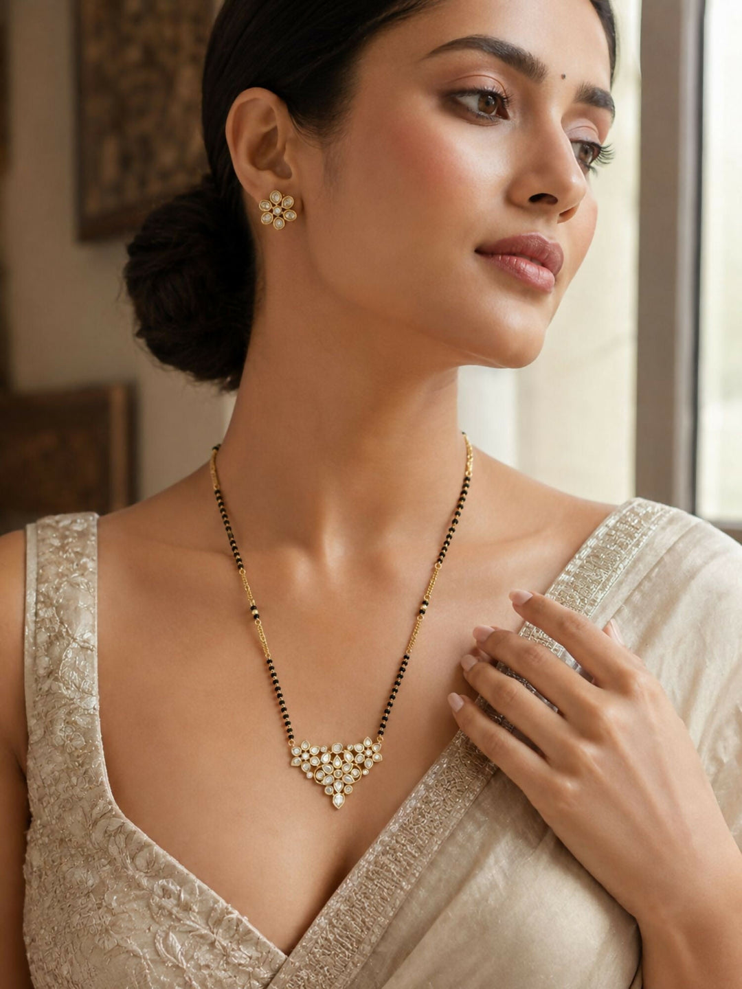 Gold Plated Polki Kundan Mangalsutra Set | SHOBITAM