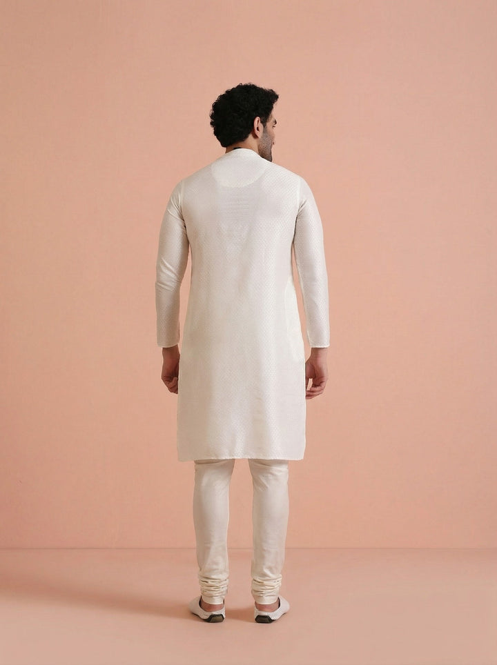 Off-White Cotton Blend Solid Kurta Churidar Set | SHOBITAM