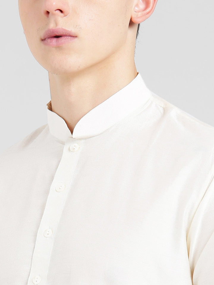 Off-White Cotton Blend Solid Kurta Churidar Set | SHOBITAM