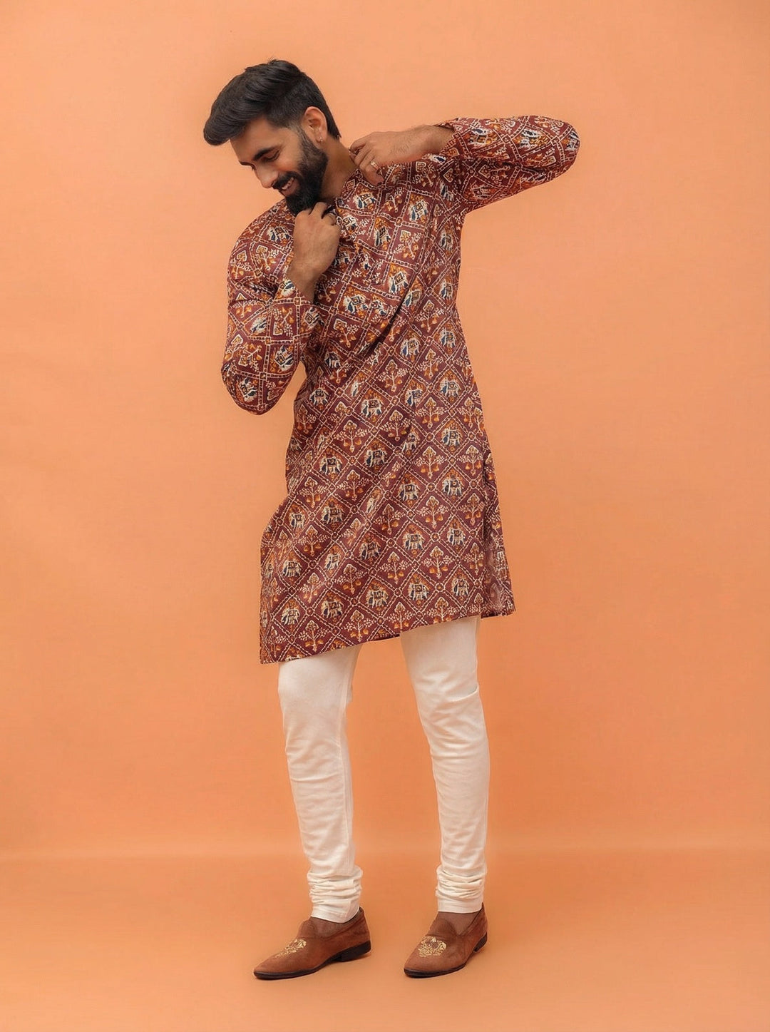 Onion Pink Cotton Blend Printed Kurta Churidar Set | SHOBITAM