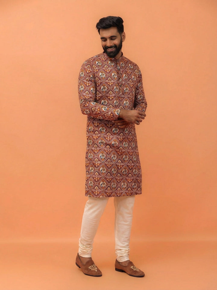 Onion Pink Cotton Blend Printed Kurta Churidar Set | SHOBITAM