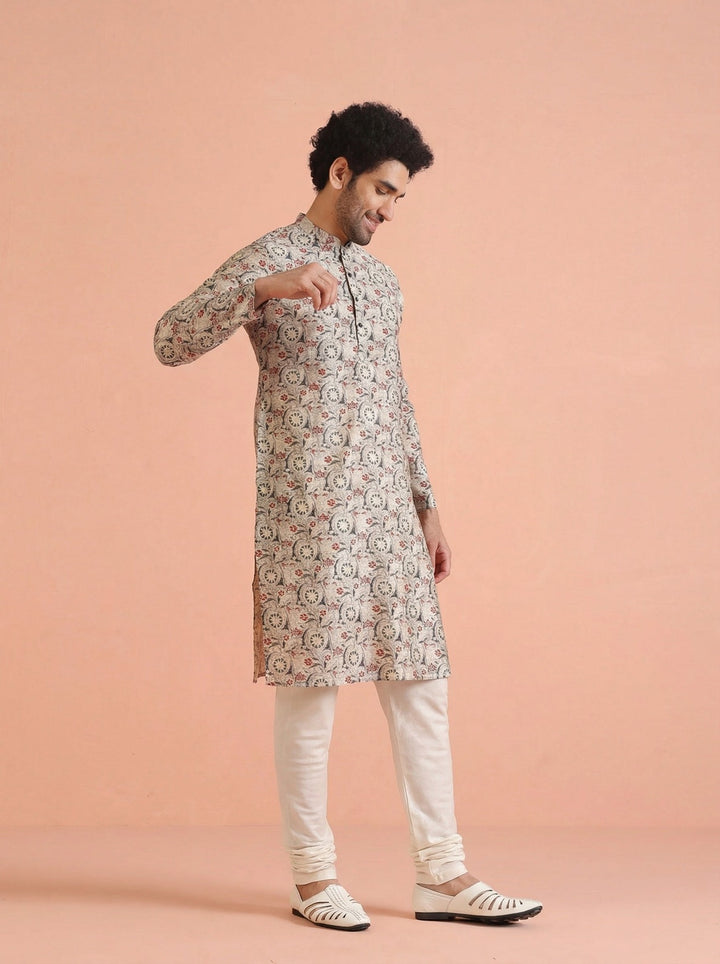 Multicolour Cotton Blend Printed Kurta Churidar Set | SHOBITAM
